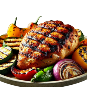 Grilled chicken breast with grilled veggies