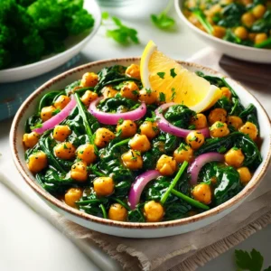 🥗 Chickpea & Spinach Stir-Fry with Zesty Lemon-Garlic Sauce 🍋